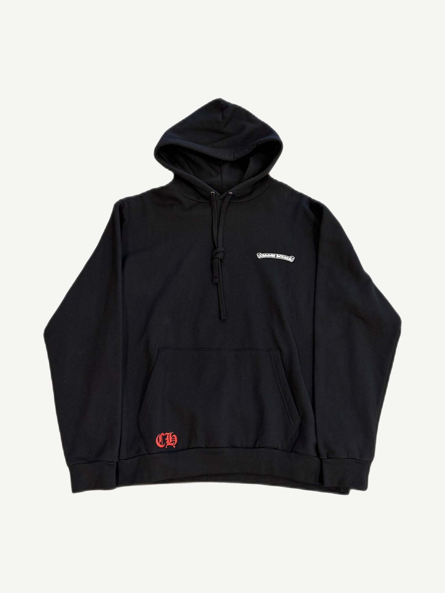 Chrome Hearts black St Barths exclusive Lifesaver hoodie with white logo print and pullover hood, front view