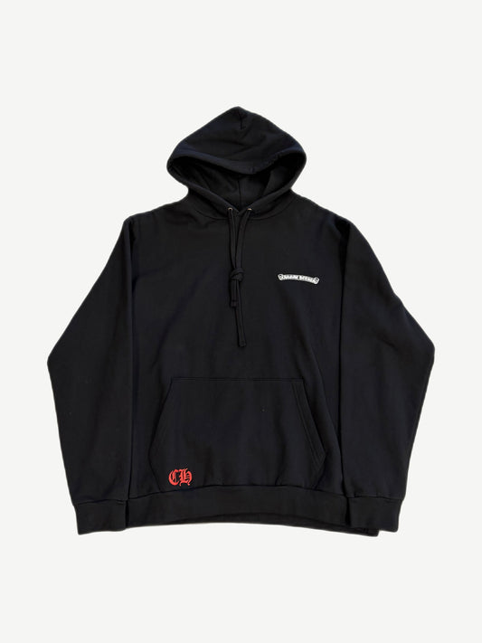 Chrome Hearts black St Barths exclusive Lifesaver hoodie with white logo print and pullover hood, front view
