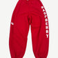 GV Gallery Raspberry Hills red fleece sweatpants with vertical white Raspberry logo down leg and box patch