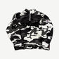Supreme black and white snow camo half-zip pullover front with arc logo and Korean flag Sinsa-Dong Seoul patch
