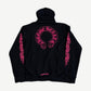 Chrome Hearts black hoodie back showing large pink horseshoe logo and gothic Chrome Hearts script.