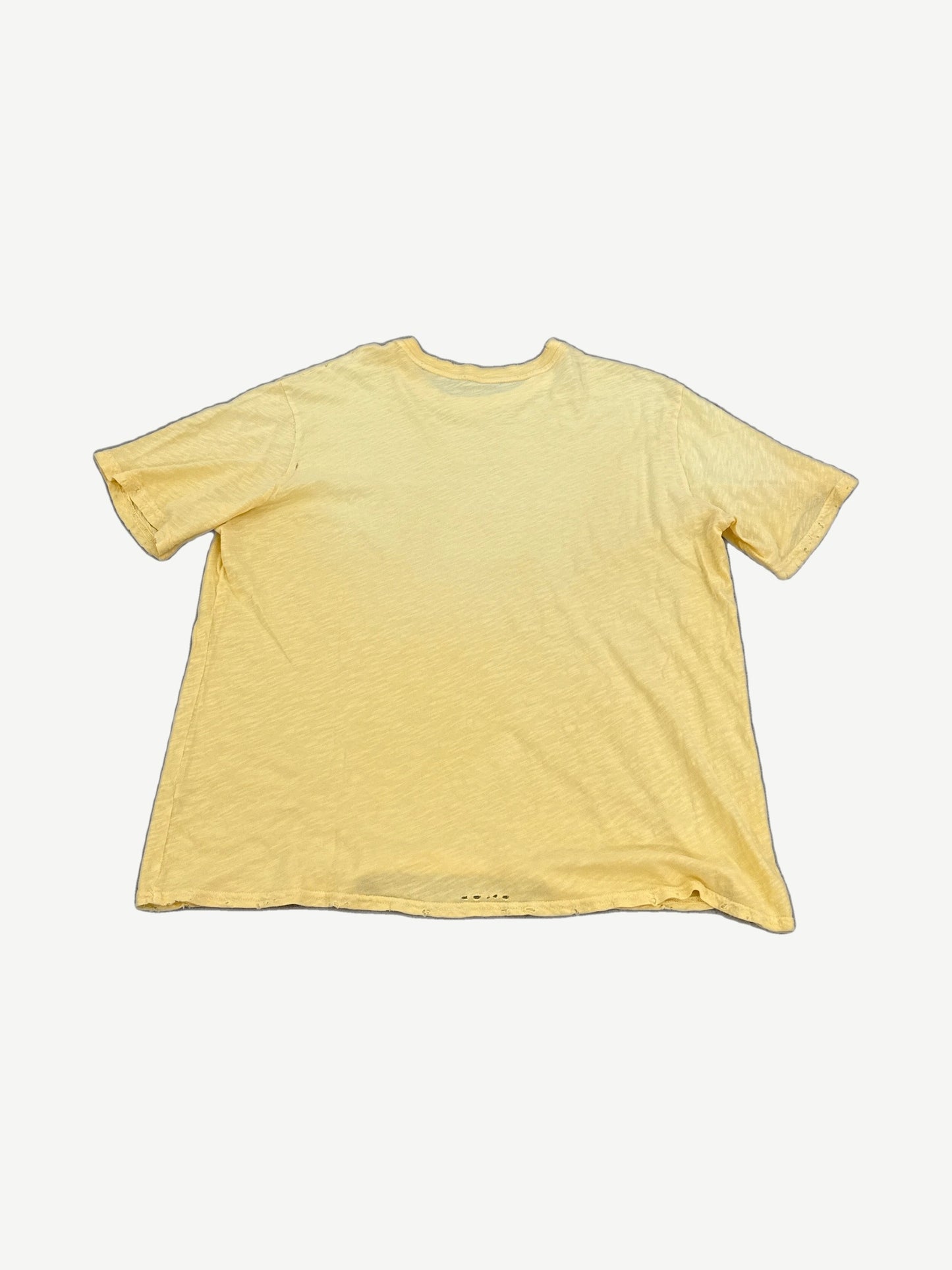 GV Gallery Raspberry Hills St. Berry tee back view in faded yellow cotton with distressed hem