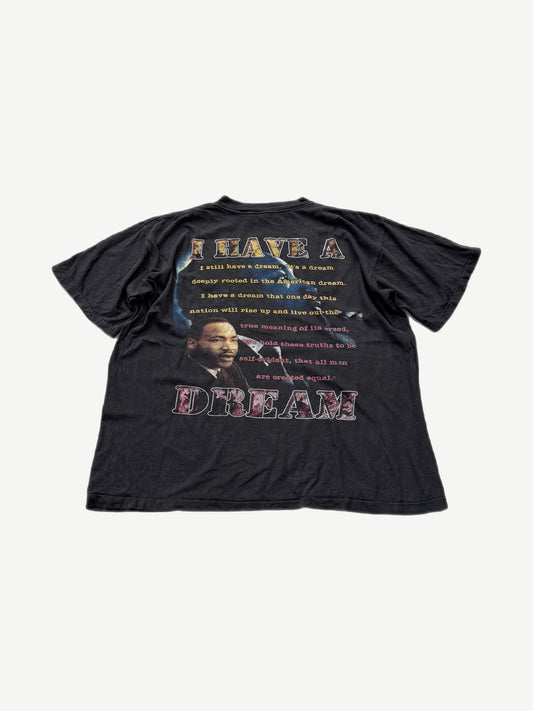 Vintage MLK Jr rap tee back with I Have A Dream full speech quote in white text on black