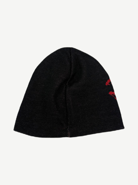 West Coast Choppers reversible beanie reverse side in olive with red iron cross embroidered patch.