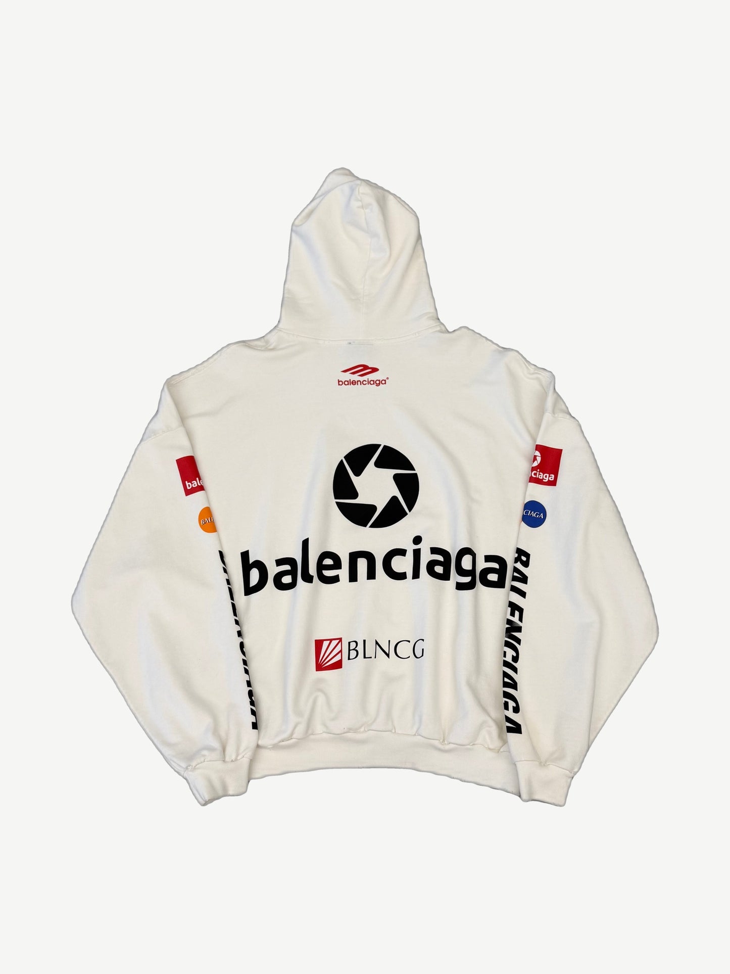 Balenciaga Top League hoodie back showing oversized fit, plain white panel and ribbed hem detail