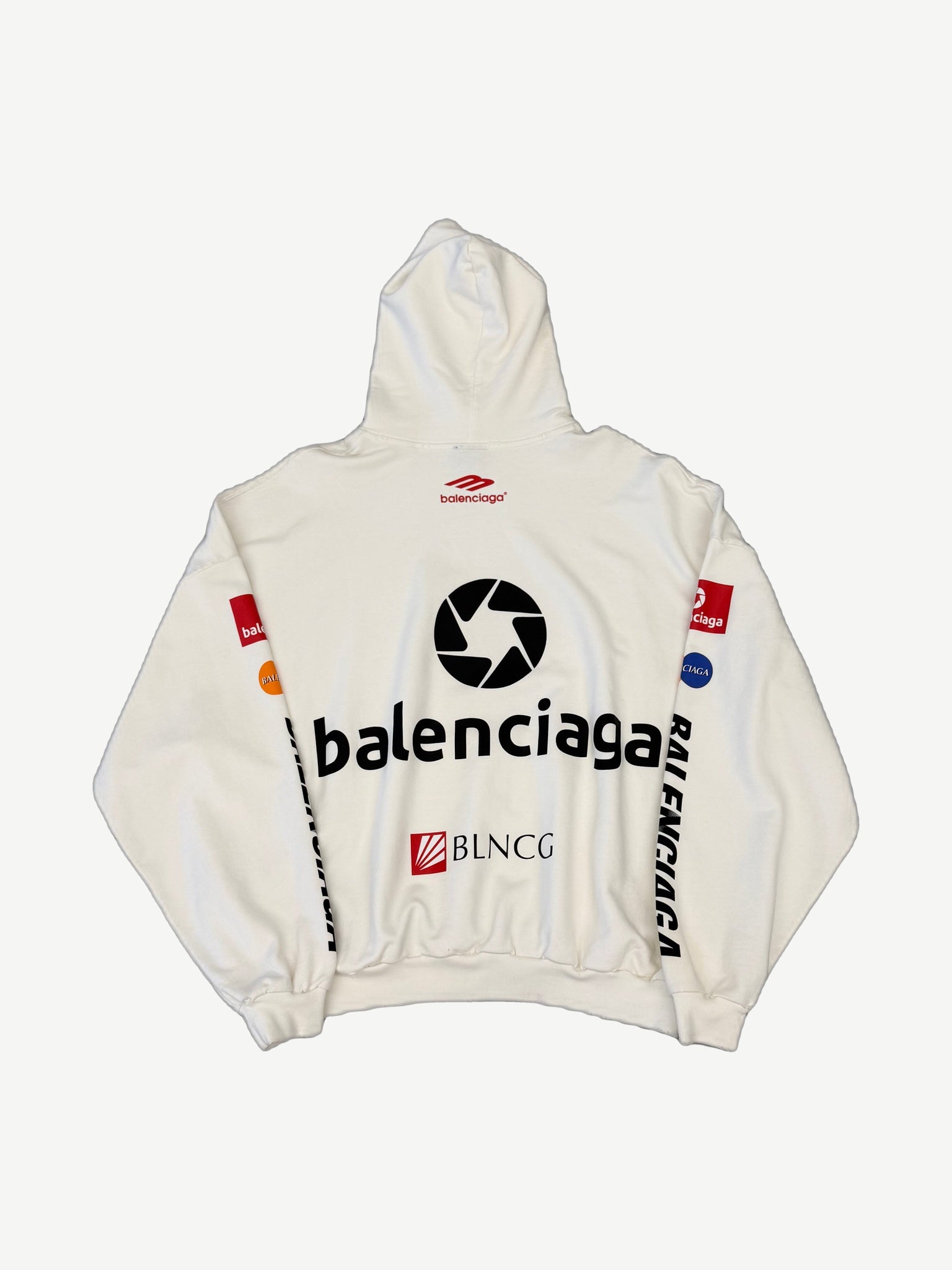 Balenciaga Top League hoodie back showing oversized fit, plain white panel and ribbed hem detail