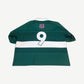 Bottega Desires green futbol jersey back view with white number 9 print on green polyester mesh