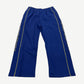 Raspberry Hills navy Fonzi sweatpants alternate view showing wide leg cut and yellow outlined varsity lettering.