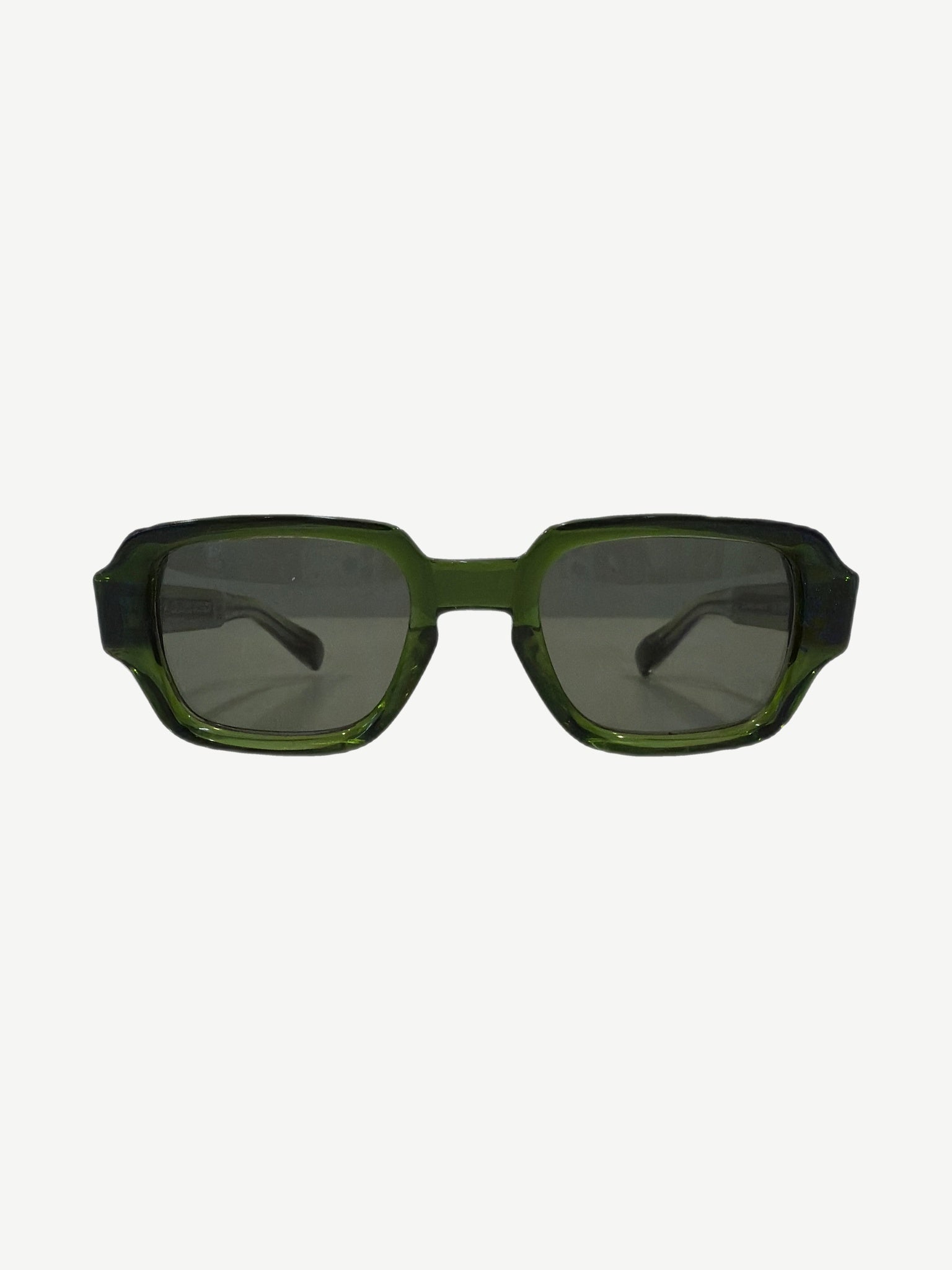 Chrome Hearts Matty Boy TV Party sunglasses front view with translucent green rectangular frames and tinted lenses