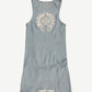Back view of Chrome Hearts baby blue ribbed tank with large white Chrome Hearts horseshoe logo print