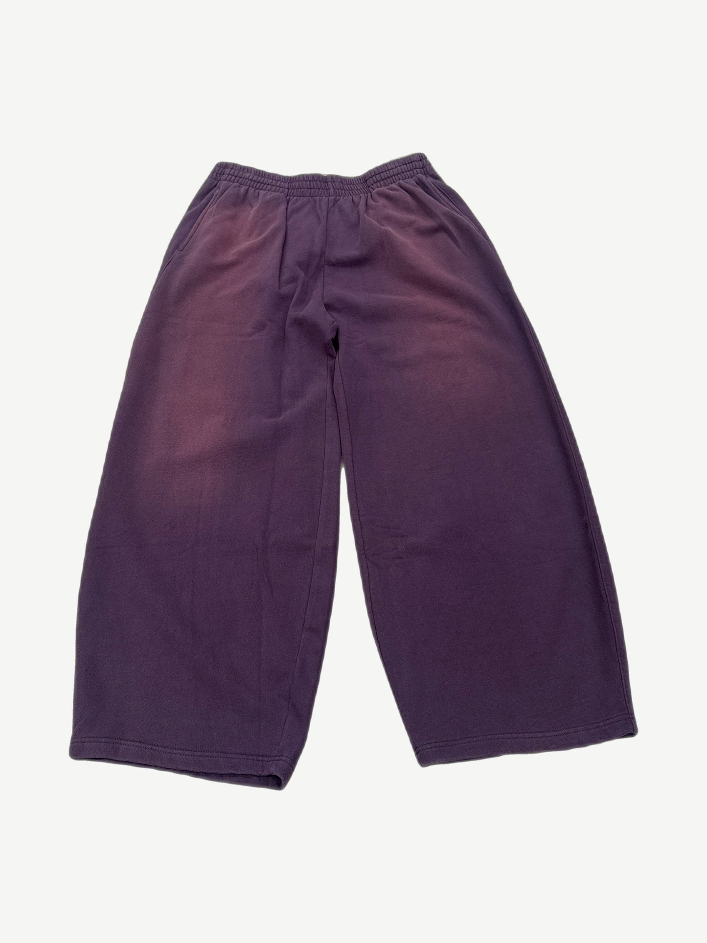 GV Gallery Raspberry Hills Dream sweatpants front view in sun-faded purple cotton fleece with wide relaxed leg