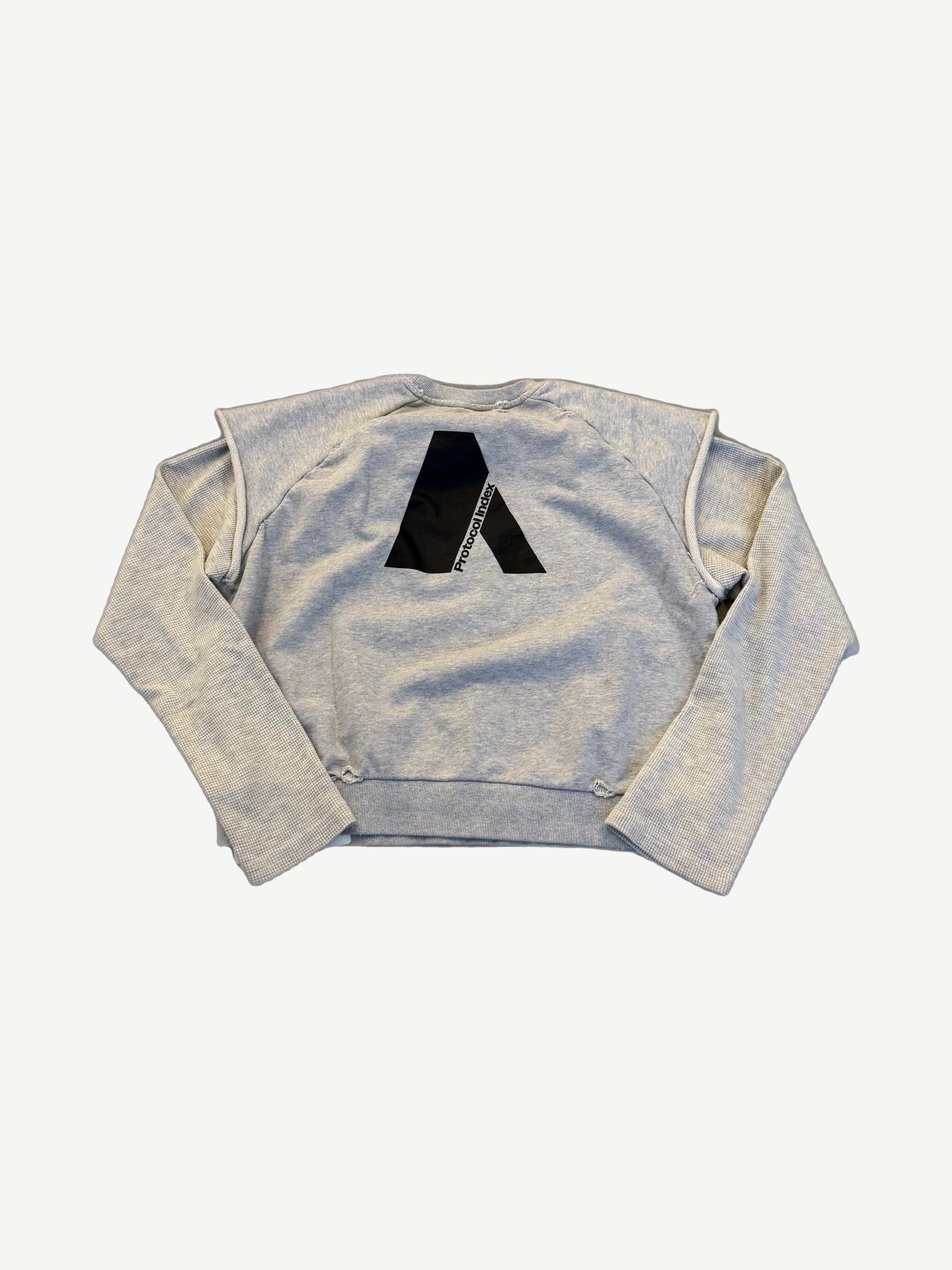 Protocol Index melange grey thermal jersey back view with oversized black A logo print on heather