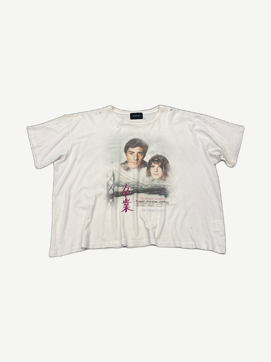 Gallery Hills white distressed Summer Affair tee with Graduate movie poster graphic and pink kanji print