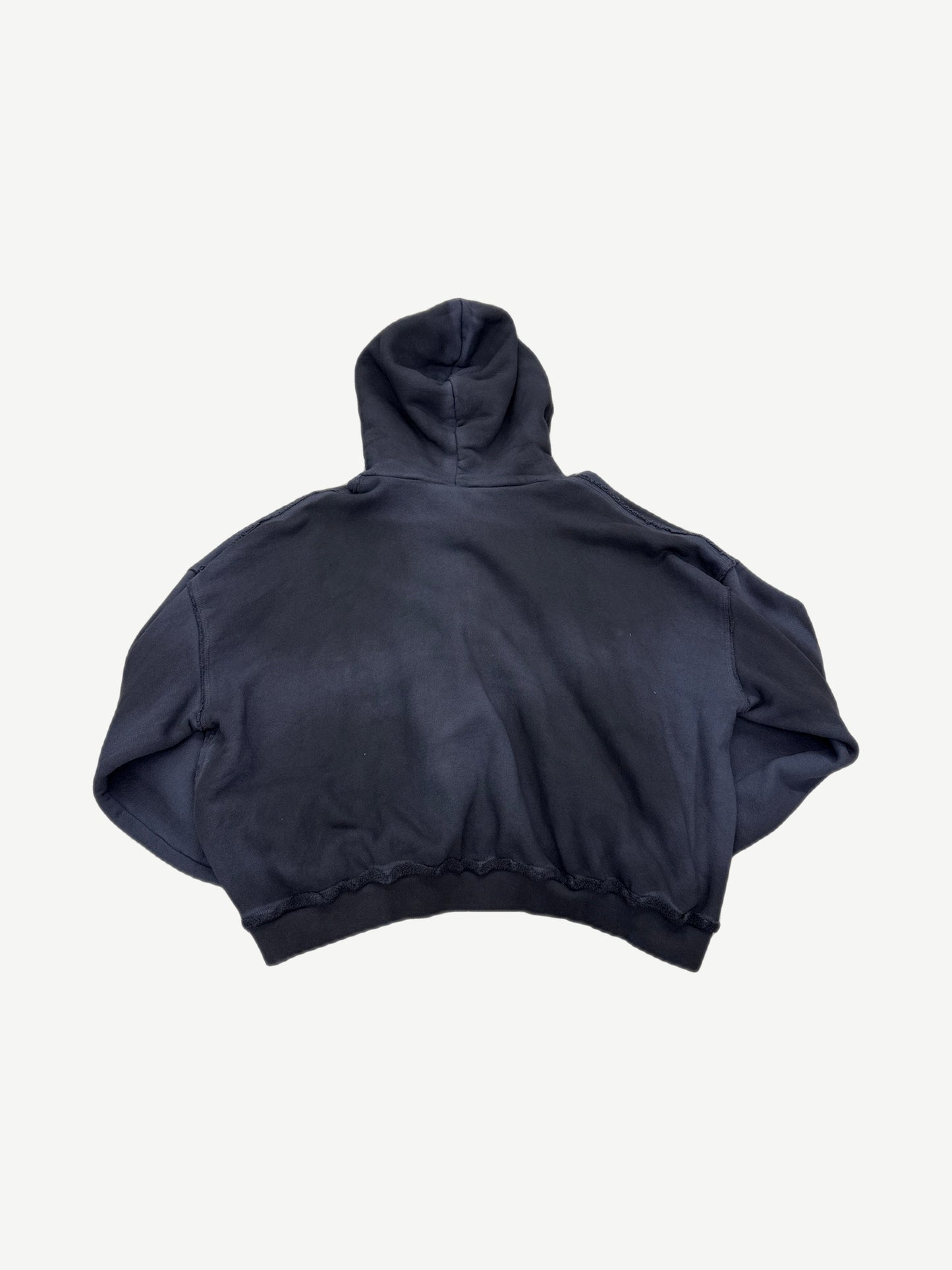 GV Gallery Raspberry Hills navy Pamela Anderson zipup back, faded washed hoodie with raw hem