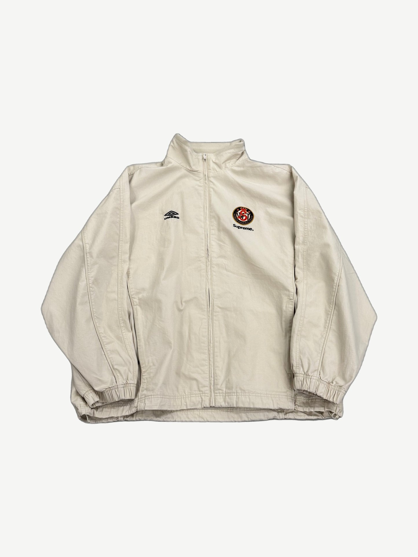 Supreme x Umbro stone cream cotton ripstop track jacket with embroidered Umbro crest
