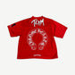 Chrome Hearts red mesh jersey back with white TEAM script and large horseshoe logo applique print