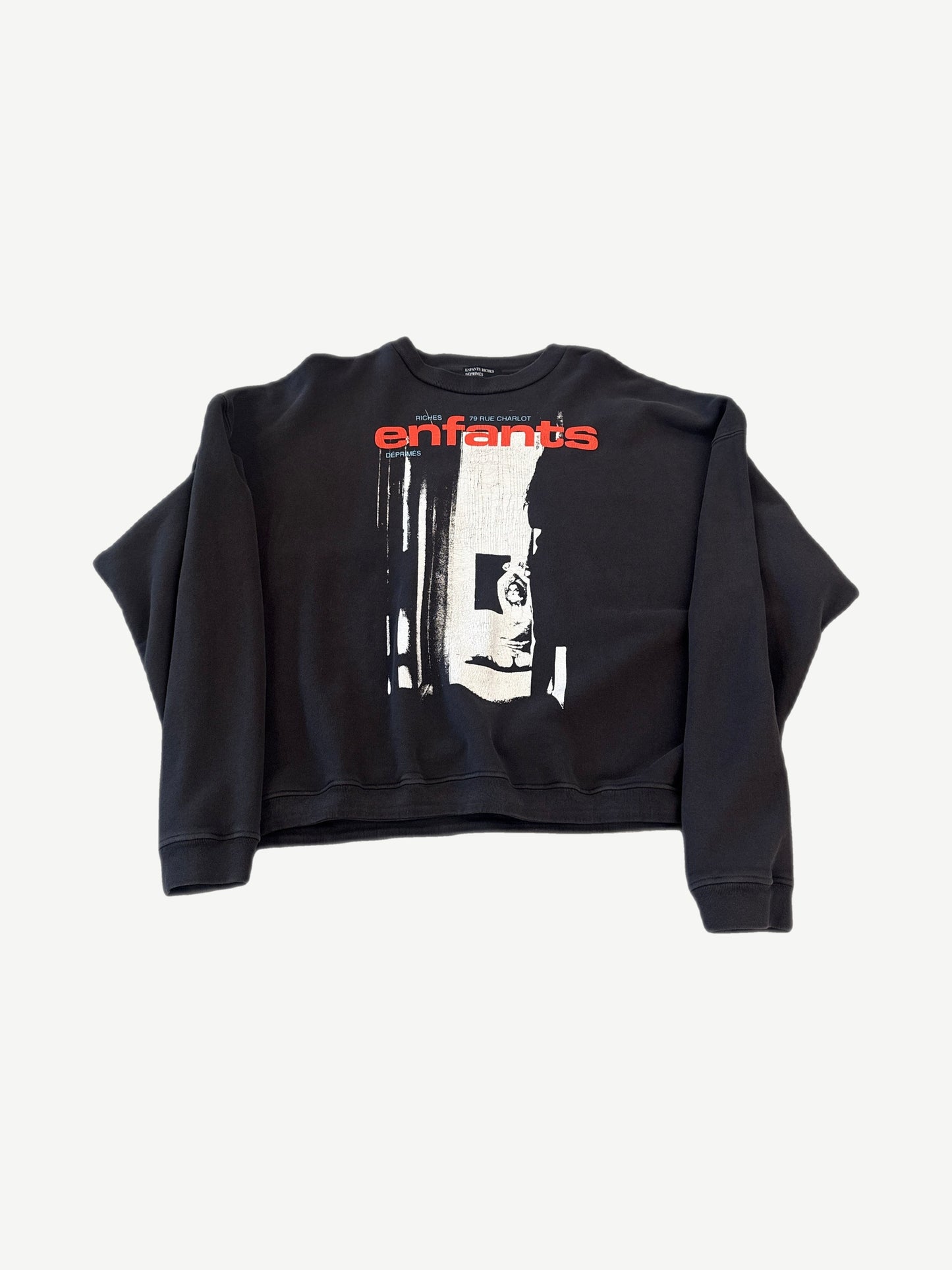 Enfants Riches Deprimes Bondage 14 black crewneck with red enfants logo and bondage photo screen print