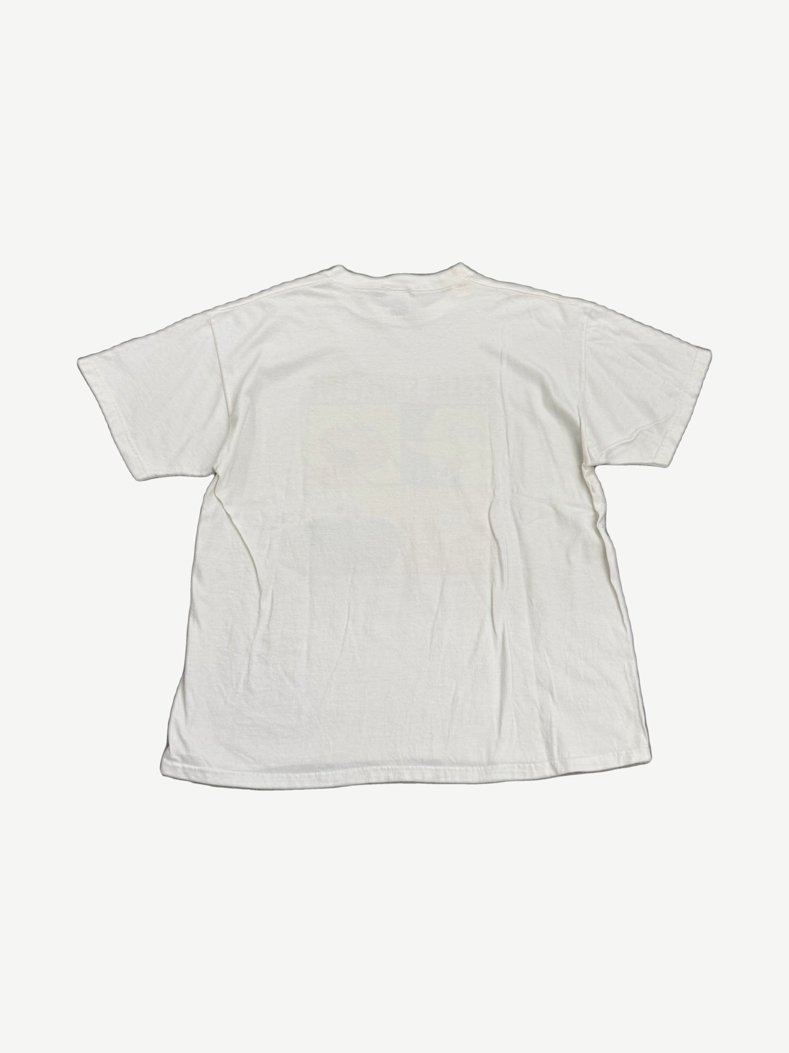 Vintage white Sesame Street Live tee back view, plain undecorated cotton jersey panel