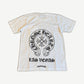 Chrome Hearts white Las Vegas tee back with large gothic horseshoe cross and Las Vegas print