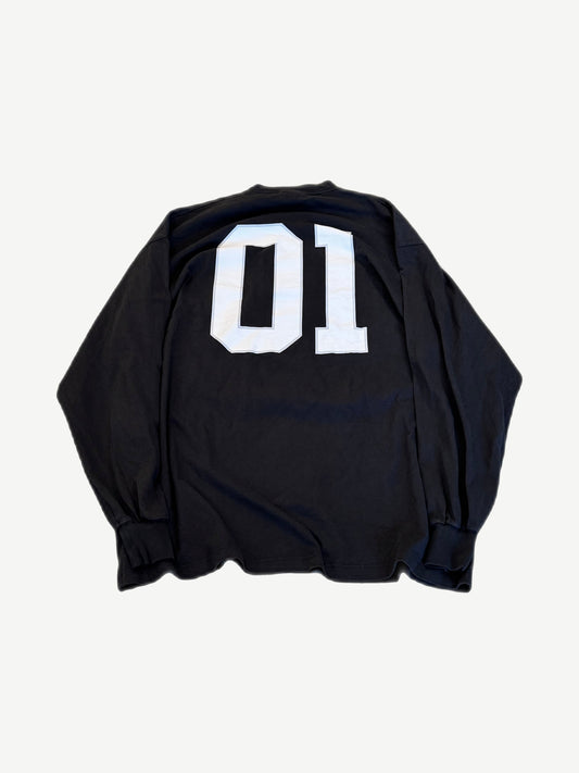 Balenciaga black basketball longsleeve back view with oversized white 01 jersey number print