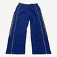 GV Gallery Raspberry Hills navy Fonzi sweatpants with bold yellow vertical RASPBERRY leg print and contrast piping.