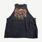 Vintage Harley Davidson black sleeveless cutoff tee with flaming eagle and bar shield front graphic