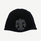 Chrome Hearts black chunky cable-knit cashmere beanie with black leather fleur-de-lis patch