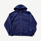Supreme washed navy full-zip hoodie front with all-over rhinestone Supreme script logo print and box logo tab