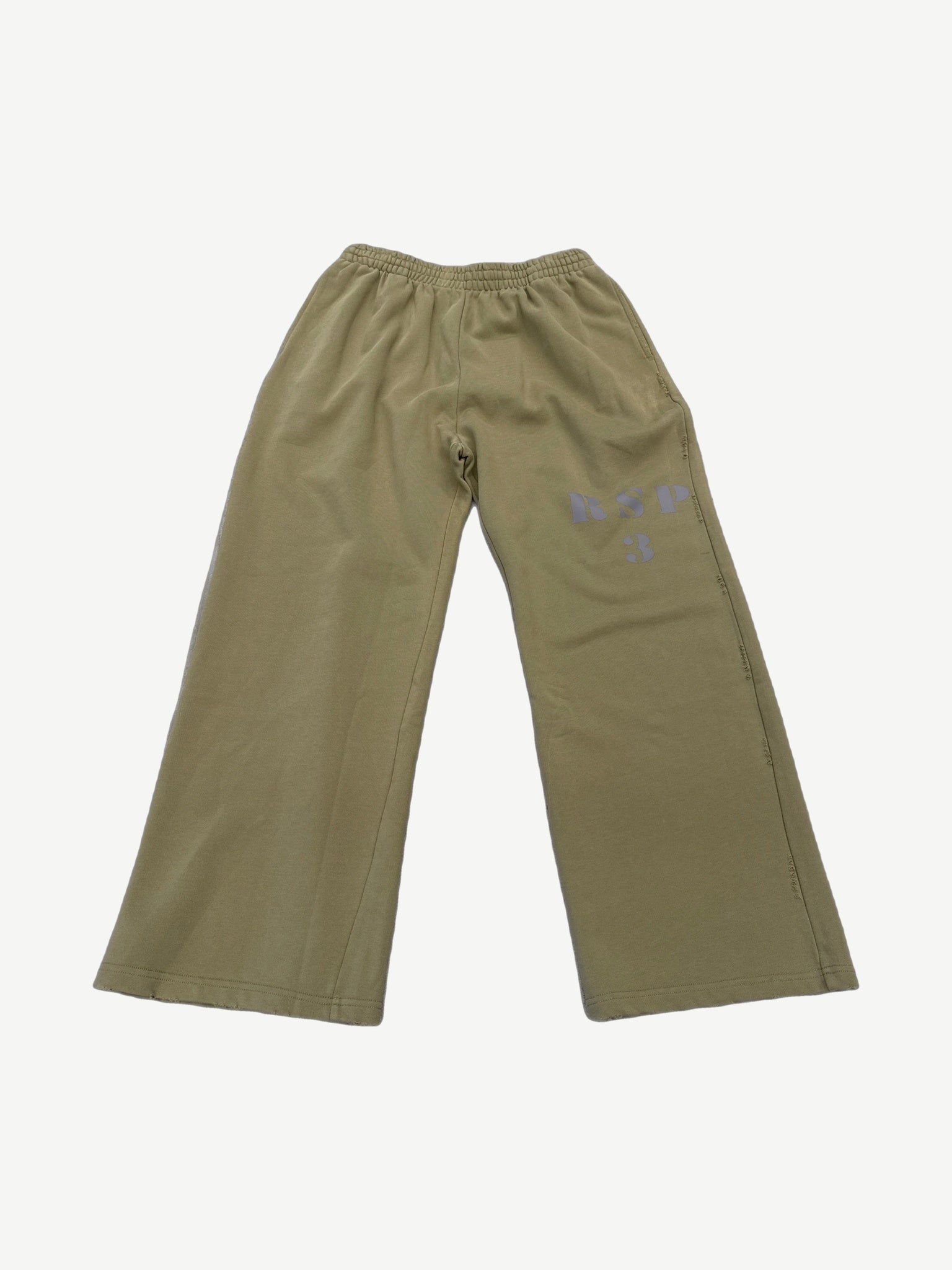 GV Gallery Raspberry Hills olive wide-leg sweatpants with RSP 3 stencil print and elastic waistband