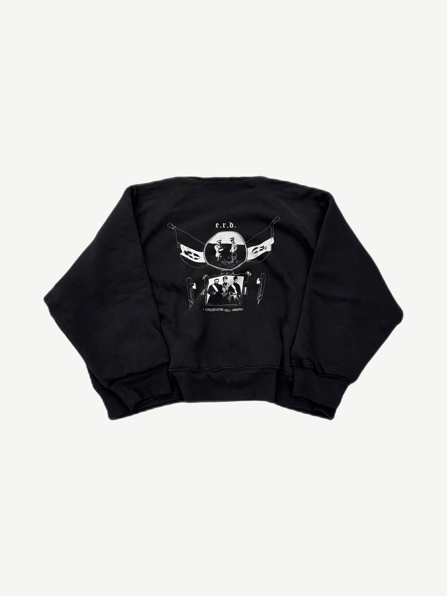ERD Architettura crewneck back with I Conquistatori dell'Abissinia text and image graphic