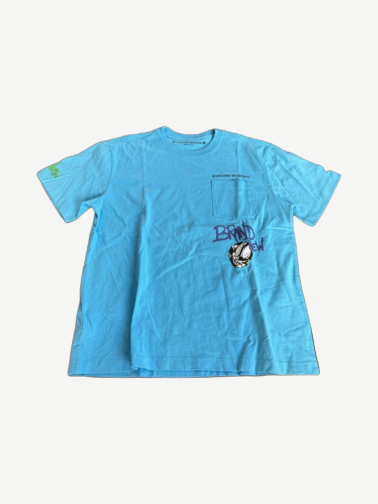 Chrome Hearts Matty Boy Brain New tee aqua blue pocket front with Brand New graffiti and diamond graphic