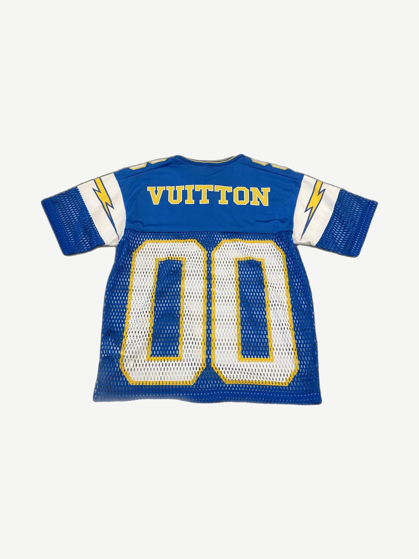 Louis Vuitton Chargers football jersey back view with numbered Amen Break graphics on mesh athletic body