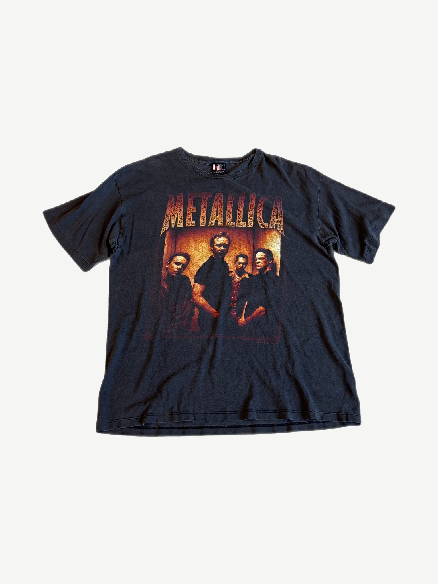 Vintage Metallica faded black band tee with Reload-era sepia photo of all four band members