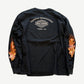 Vintage Harley Davidson York PA longsleeve back view with Vehicle Operations logo and flame sleeve prints.