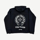 Chrome Hearts black zip hoodie back with large white Las Vegas horseshoe cross graphic across shoulders