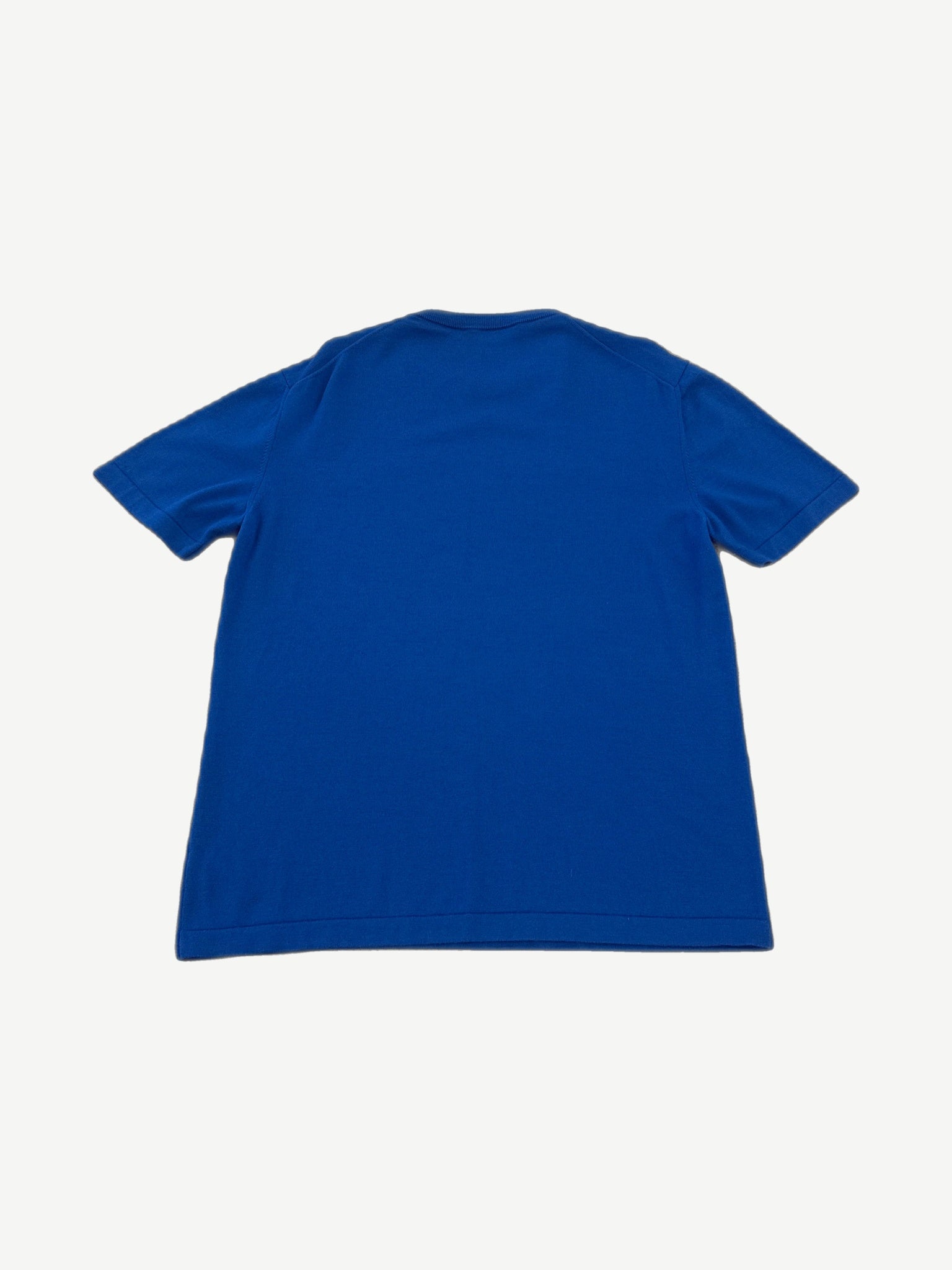 Louis Vuitton blue Cloud jacquard knit tee back view, plain royal blue ribbed knit