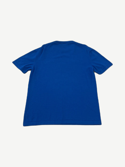 Louis Vuitton blue Cloud jacquard knit tee back view, plain royal blue ribbed knit