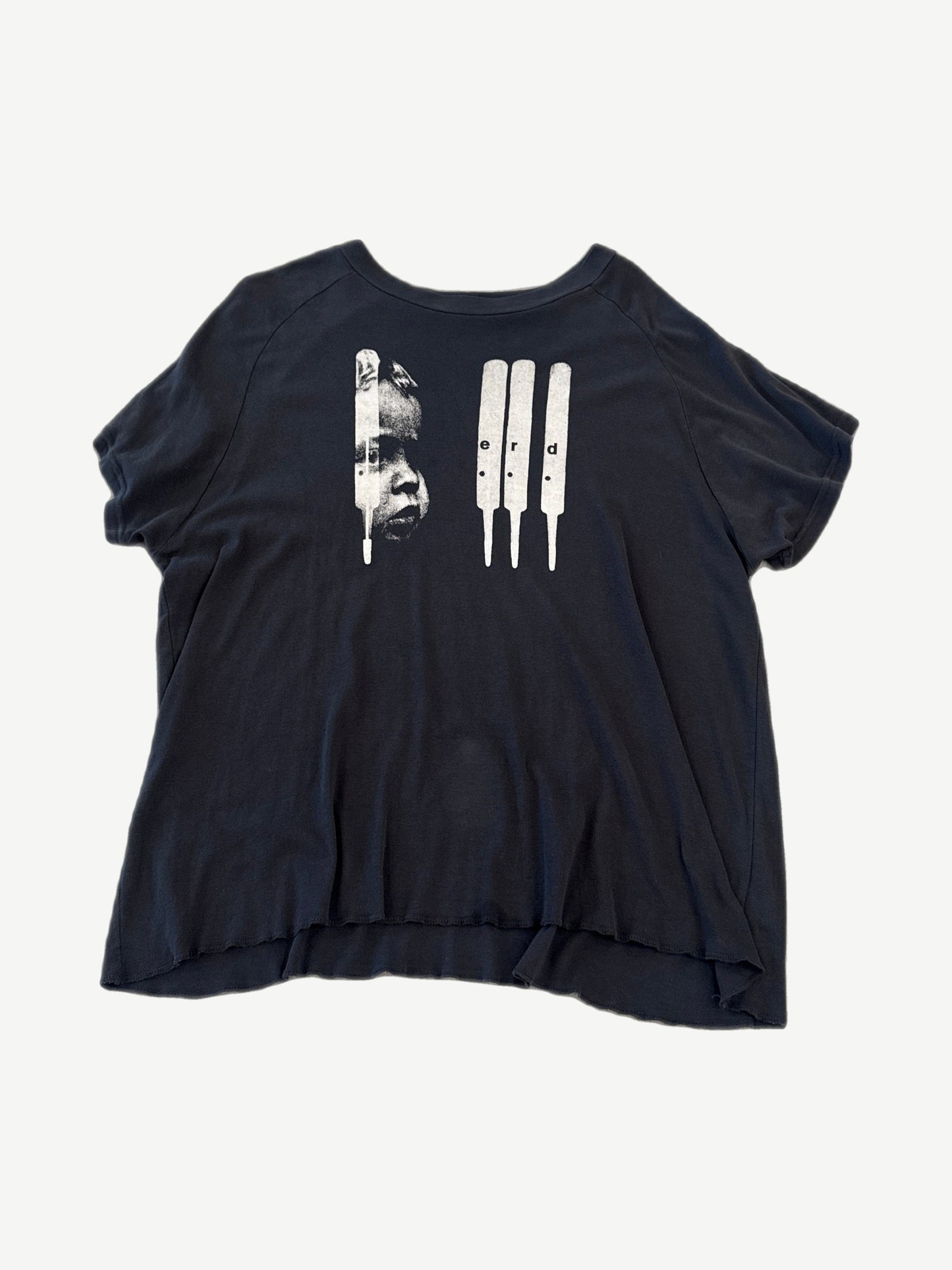 Enfants Riches Deprimes ERD raglan baby tee in faded black with portrait and tribal flag screen-print graphic