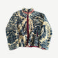 Kapital damask blue and cream printed fleece zip jacket with red trim and bandana style baroque pattern.