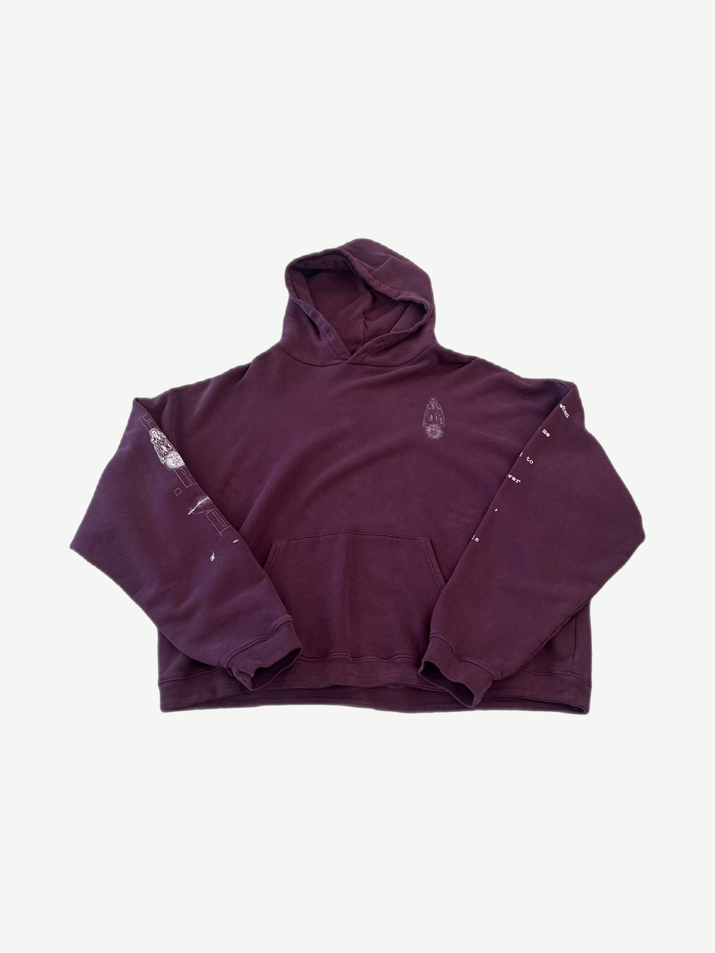 Enfants Riches Deprimes burgundy Remember When hoodie with faded collage chest graphic.