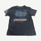Vintage 1984 Great White Stick It Tour tee back, printed tour city list in faded white ink on black.