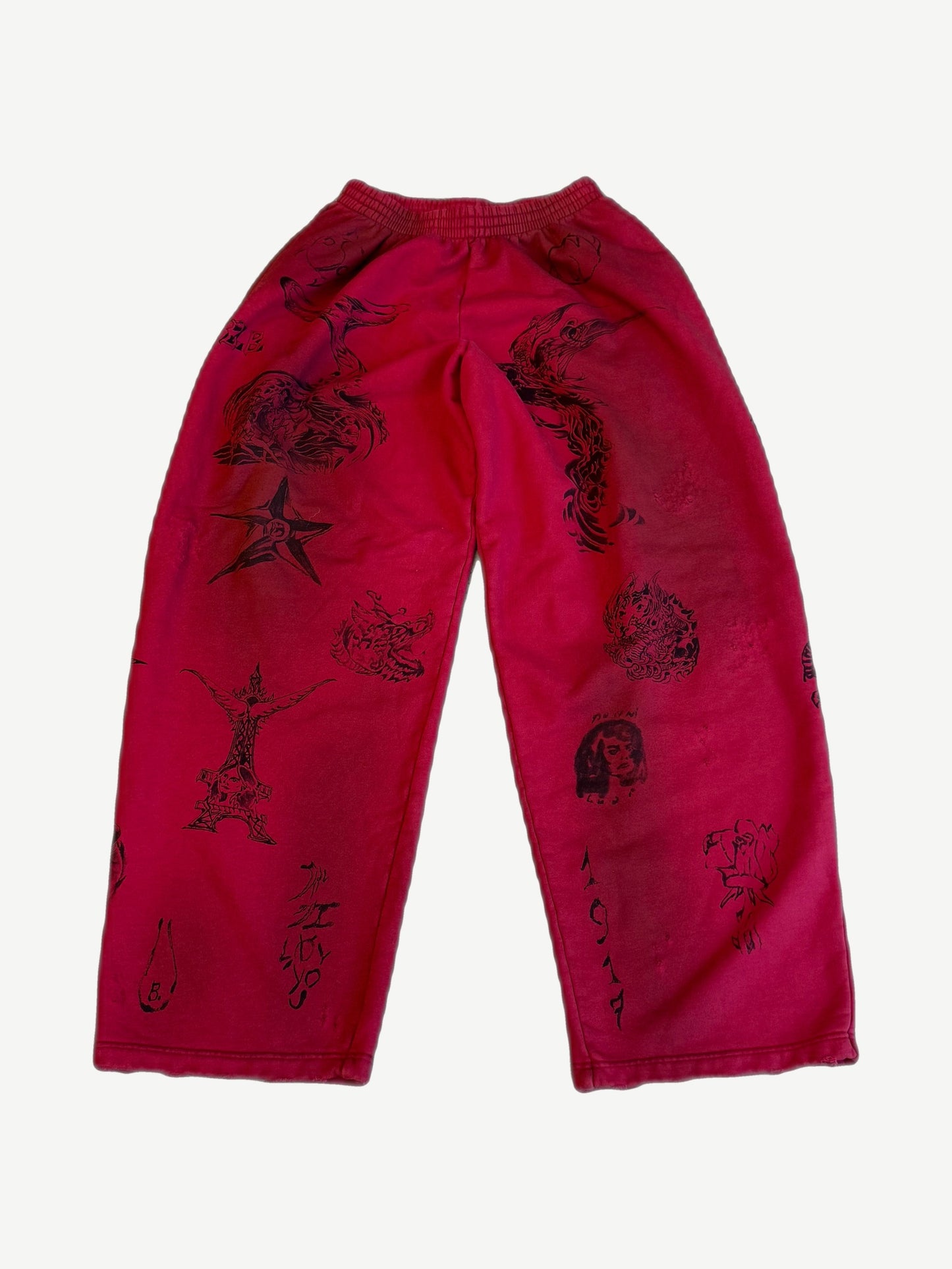 Balenciaga Red Distressed Tattoo Sweatpants