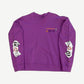 Chrome Hearts Matty Boy purple I Want More crewneck with horseshoe logo and pink heart graphic