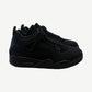 Air Jordan 4 Black Cat 2025 sneakers in tonal black nubuck with mesh side panels and tonal eyelets, side profile