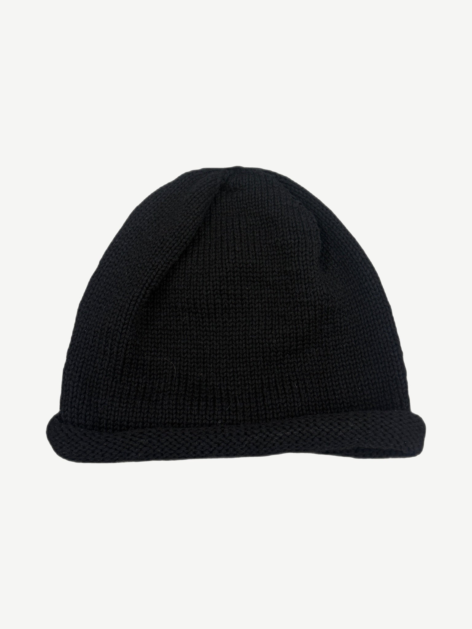 Chrome Hearts black cashmere beanie back view, ribbed knit with signature CH branding at hem