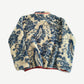 Kapital damask fleece zip jacket back view, baroque print with contrast red piping and stand collar.