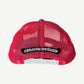 Chrome Hearts pink mesh trucker hat rear view with gothic Chrome Hearts logo patch and snapback closure