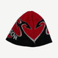 Vintage Harley Davidson beanie reverse with red and black knit flame graphic and intarsia Davidson wordmark