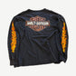 Harley Davidson black longsleeve back with bar and shield Motor Cycles logo and orange flame sleeve panels