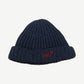 Paly Hollywood hand-knit beanie in royal blue chunky knit with embroidered Paly logo on folded cuff.